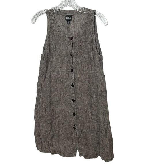 Eileen Fisher 100% Linen Button Down Brown Sheath Dress. Size Petite Medium. - Picture 1 of 8